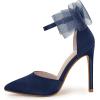imageCoutgo Womens Closed Pointed Toe High Heels with Bow Knot Ankle Strap Satin Stiletto PumpsNavy