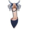 imageCoutgo Womens Closed Pointed Toe High Heels with Bow Knot Ankle Strap Satin Stiletto PumpsNavy