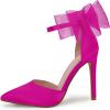 imageCoutgo Womens Closed Pointed Toe High Heels with Bow Knot Ankle Strap Satin Stiletto PumpsRose Red