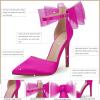 imageCoutgo Womens Closed Pointed Toe High Heels with Bow Knot Ankle Strap Satin Stiletto PumpsRose Red