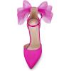 imageCoutgo Womens Closed Pointed Toe High Heels with Bow Knot Ankle Strap Satin Stiletto PumpsRose Red