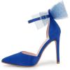 imageCoutgo Womens Closed Pointed Toe High Heels with Bow Knot Ankle Strap Satin Stiletto PumpsRoyal Blue