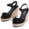 imageCoutgo Womens Espadrilles Wedges Bow Platform Sandals Open Toe Ankle Strap Summer Dress Heels Cute ShoesBlack