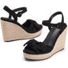 imageCoutgo Womens Espadrilles Wedges Bow Platform Sandals Open Toe Ankle Strap Summer Dress Heels Cute ShoesBlack