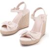 imageCoutgo Womens Espadrilles Wedges Bow Platform Sandals Open Toe Ankle Strap Summer Dress Heels Cute ShoesNude