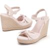 imageCoutgo Womens Espadrilles Wedges Bow Platform Sandals Open Toe Ankle Strap Summer Dress Heels Cute ShoesNude