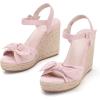 imageCoutgo Womens Espadrilles Wedges Bow Platform Sandals Open Toe Ankle Strap Summer Dress Heels Cute ShoesPink