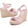 imageCoutgo Womens Espadrilles Wedges Bow Platform Sandals Open Toe Ankle Strap Summer Dress Heels Cute ShoesPink
