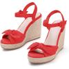 imageCoutgo Womens Espadrilles Wedges Bow Platform Sandals Open Toe Ankle Strap Summer Dress Heels Cute ShoesRed