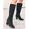 imageCoutgo Womens Faux Suede Knee High Boots Side Zipper Chunky Heel Stretch Winter BootsBlack