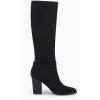 imageCoutgo Womens Faux Suede Knee High Boots Side Zipper Chunky Heel Stretch Winter BootsBlack