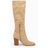 imageCoutgo Womens Faux Suede Knee High Boots Side Zipper Chunky Heel Stretch Winter BootsLight Khaki