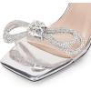 imageCoutgo Womens Rhinestone Bow Heels Sandals Strappy Lace Up Stiletto Satin Pumps Wedding Dress ShoesClear