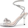 imageCoutgo Womens Rhinestone Bow Heels Sandals Strappy Lace Up Stiletto Satin Pumps Wedding Dress ShoesClear
