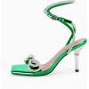 imageCoutgo Womens Rhinestone Bow Heels Sandals Strappy Lace Up Stiletto Satin Pumps Wedding Dress ShoesGreen