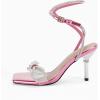 imageCoutgo Womens Rhinestone Bow Heels Sandals Strappy Lace Up Stiletto Satin Pumps Wedding Dress ShoesLight Pink