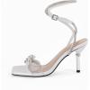 imageCoutgo Womens Rhinestone Bow Heels Sandals Strappy Lace Up Stiletto Satin Pumps Wedding Dress ShoesWhite