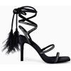 imageCoutgo Womens Strappy Heels Feather Rhinestone Sandals Lace up Sexy Stiletto Prom Dress ShoesBlack