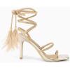 imageCoutgo Womens Strappy Heels Feather Rhinestone Sandals Lace up Sexy Stiletto Prom Dress ShoesGold