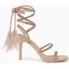 imageCoutgo Womens Strappy Heels Feather Rhinestone Sandals Lace up Sexy Stiletto Prom Dress ShoesNude