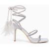 imageCoutgo Womens Strappy Heels Feather Rhinestone Sandals Lace up Sexy Stiletto Prom Dress ShoesSilver