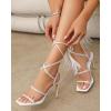 imageCoutgo Womens Strappy Heels Feather Rhinestone Sandals Lace up Sexy Stiletto Prom Dress ShoesWhite