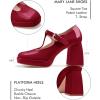 imageCoutgo Womens TStrap Platform Mary Janes Square Toe High Chunky Heels Dress Party Pumps ShoesBurgundy