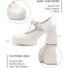 imageCoutgo Womens TStrap Platform Mary Janes Square Toe High Chunky Heels Dress Party Pumps ShoesCool White