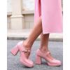 imageCoutgo Womens TStrap Platform Mary Janes Square Toe High Chunky Heels Dress Party Pumps ShoesPink
