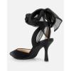 imageWomens Lace up Satin Heels Bow Pointed Closed Toe Bridal Dress Shoes Low Heel Wedding Elegant PumpsBlackpu