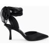 imageWomens Lace up Satin Heels Bow Pointed Closed Toe Bridal Dress Shoes Low Heel Wedding Elegant PumpsBlacksatin