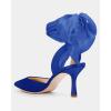 imageWomens Lace up Satin Heels Bow Pointed Closed Toe Bridal Dress Shoes Low Heel Wedding Elegant PumpsBluesatin