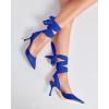 imageWomens Lace up Satin Heels Bow Pointed Closed Toe Bridal Dress Shoes Low Heel Wedding Elegant PumpsBluesatin