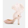 imageWomens Lace up Satin Heels Bow Pointed Closed Toe Bridal Dress Shoes Low Heel Wedding Elegant PumpsChampagne Pinksatin