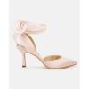 imageWomens Lace up Satin Heels Bow Pointed Closed Toe Bridal Dress Shoes Low Heel Wedding Elegant PumpsChampagne Pinksatin