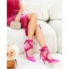 imageWomens Lace up Satin Heels Bow Pointed Closed Toe Bridal Dress Shoes Low Heel Wedding Elegant PumpsRose Redsatin