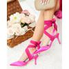 imageWomens Lace up Satin Heels Bow Pointed Closed Toe Bridal Dress Shoes Low Heel Wedding Elegant PumpsRose Redsatin