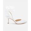 imageWomens Lace up Satin Heels Bow Pointed Closed Toe Bridal Dress Shoes Low Heel Wedding Elegant PumpsWhitepu