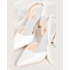 imageWomens Lace up Satin Heels Bow Pointed Closed Toe Bridal Dress Shoes Low Heel Wedding Elegant PumpsWhitepu