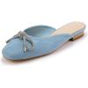imageCoutgo Mules for Women Flat Backless Comfort Loafer with Square Toe Casual Slip on with Rhinestone BowSky Blue