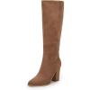 imageCoutgo Womens Faux Suede Knee High Boots Side Zipper Chunky Heel Stretch Winter BootsBrown