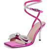 imageCoutgo Womens Rhinestone Bow Heels Sandals Strappy Lace Up Stiletto Satin Pumps Wedding Dress ShoesRose Red