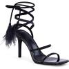 imageCoutgo Womens Strappy Heels Feather Rhinestone Sandals Lace up Sexy Stiletto Prom Dress ShoesBlack