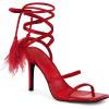 imageCoutgo Womens Strappy Heels Feather Rhinestone Sandals Lace up Sexy Stiletto Prom Dress ShoesRed