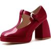 imageCoutgo Womens TStrap Platform Mary Janes Square Toe High Chunky Heels Dress Party Pumps ShoesBurgundy