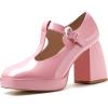 imageCoutgo Womens TStrap Platform Mary Janes Square Toe High Chunky Heels Dress Party Pumps ShoesPink