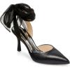 imageWomens Lace up Satin Heels Bow Pointed Closed Toe Bridal Dress Shoes Low Heel Wedding Elegant PumpsBlackpu