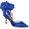 imageWomens Lace up Satin Heels Bow Pointed Closed Toe Bridal Dress Shoes Low Heel Wedding Elegant PumpsBluesatin