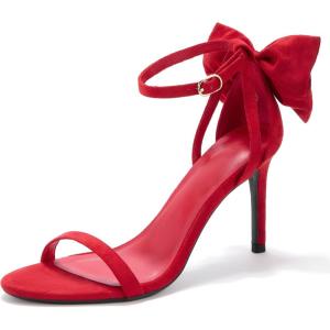 imageCoutgo Womens Ankle Strap High Heels Open Toe Stiletto Bow Tie Knot Heeled Sandals Fashion Wedding Dress Pump ShoesRed