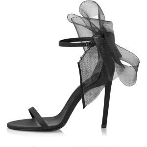 imageCoutgo Womens Bow Heels Open Toe Stiletto Heels One Strap Bridal Wedding Asymmetric NonRemovable Bow Knot Heeled SandalsBlack